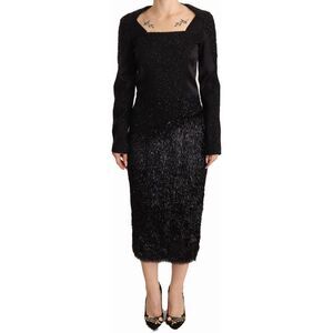 Masha Ma Black Studs Embellished Long Sleeves Sheath Midi Women's Dress
